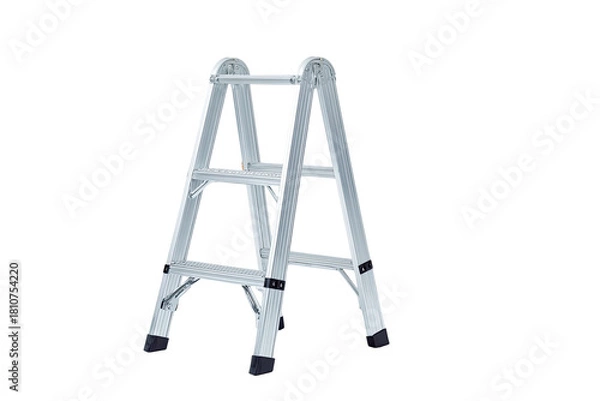Fototapeta Aluminum step ladder, three steps, isolated, on black
