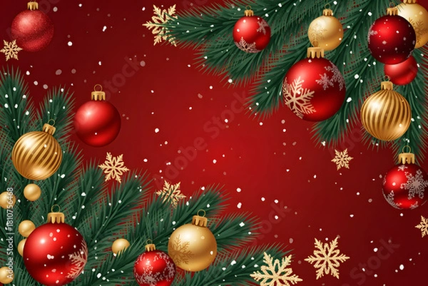 Fototapeta christmas background with balls and fir branches