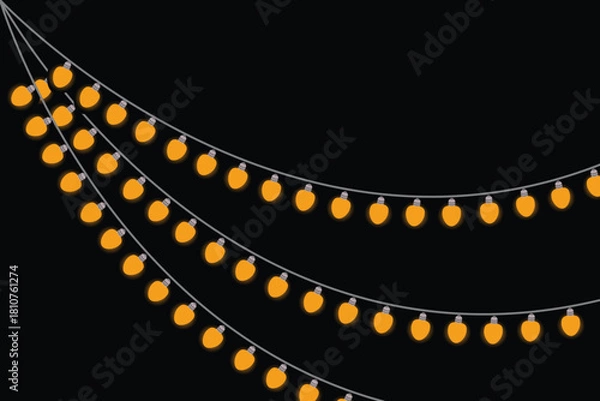 Fototapeta Festive Orange String Lights on Black Background