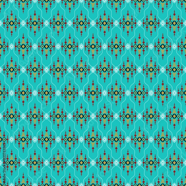 Obraz Geometric seamless pattern, Teal and Coral Tribal Ogee Pattern