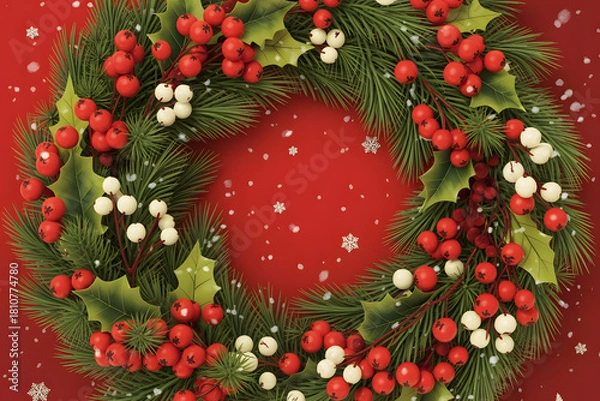 Fototapeta christmas wreath on a red background