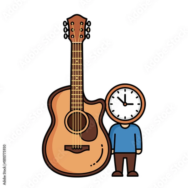 Obraz Cartoon Guitar And Time Character Illustration