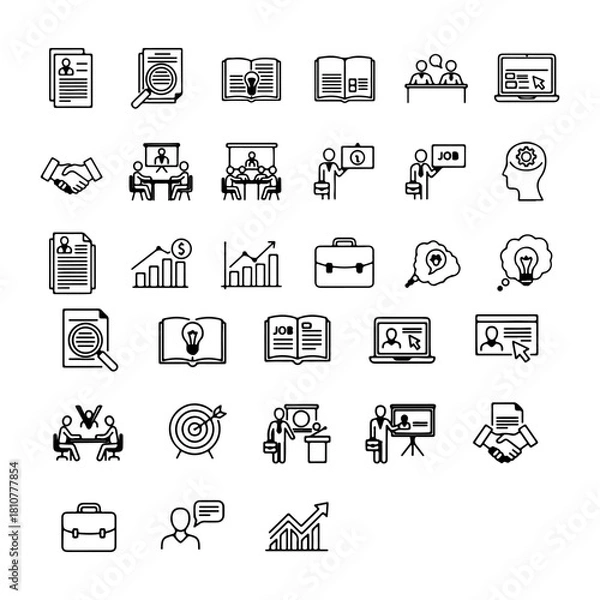 Fototapeta Set of icons for job hunting, new graduate recruitment, and career change. Job hunting, job information, recruitment site, interview, information session, job seeker, human resources