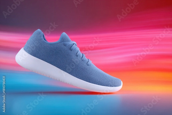 Obraz Blue sneaker athletic shoe floating against vibrant colorful background modern design comfortable lightweight sporty casual stylish energetic dynamic unisex