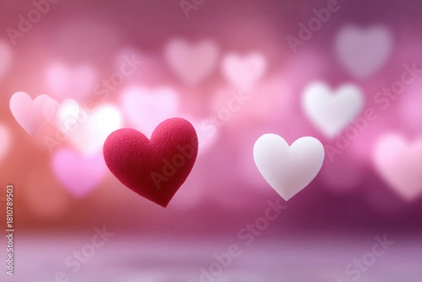 Obraz Red heart pink heart white heart romantic love valentine background soft dreamy floating celebration happiness affection emotion passion abstract blurred bokeh sweet cheerful