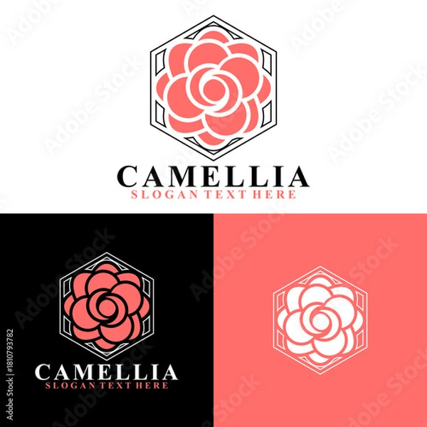 Obraz camellia flower frame logo design vector art