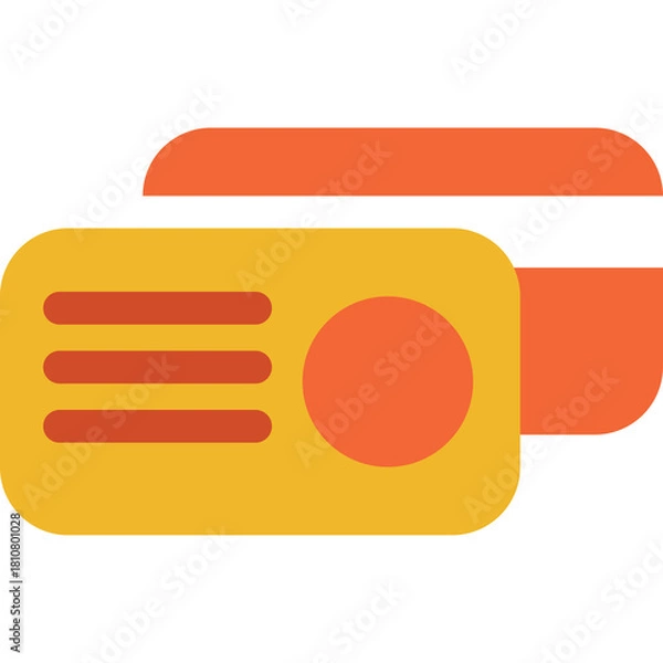 Fototapeta Illustration of Two Orange and Yellow Credit Cards with Rounded Corners and Stripes on a Transparent Background