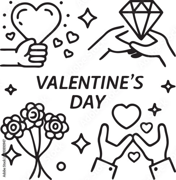 Fototapeta A bright vector illustration featuring wedding invitation card design concepts with rings and hearts alongside a lightbulb symbol of creative idea and innovation