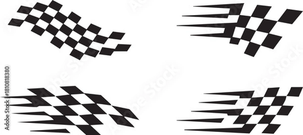 Fototapeta Abstract racing speed line elements, black and white racing checkered, dynamic motion arrows speed trails and abstract speed graphics 