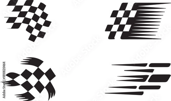 Fototapeta Abstract racing speed line elements, black and white racing checkered, dynamic motion arrows speed trails and abstract speed graphics 
