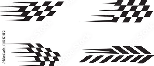 Fototapeta Abstract racing speed line elements, black and white racing checkered, dynamic motion arrows speed trails and abstract speed graphics 
