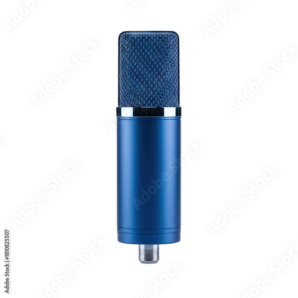 Obraz Professional Blue Condenser Microphone Isolated on Black Background for Audio Recording and Broadcasting Studio Equipment