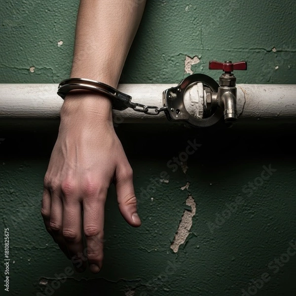 Obraz Symbolic Depiction of Restriction: Handcuffed to a Pipe, Exploring Limitations