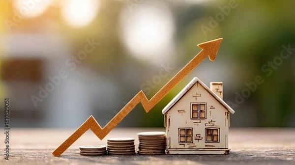 Obraz Housing market with rising property investment concept. Investment growth concept with house model and coins.