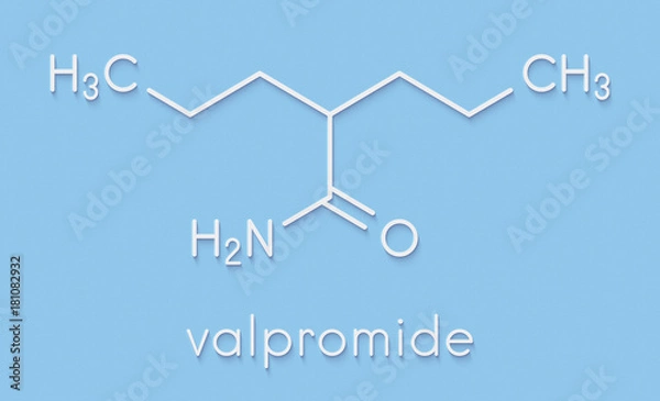 Fototapeta Valpromide seizures drug molecule (antiepileptic agent). Skeletal formula.