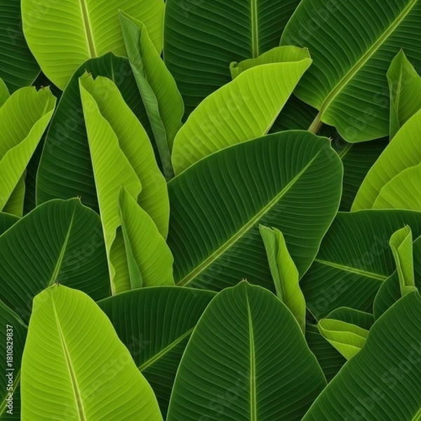 Obraz Lush greenery: An immersive field of textured, vibrant banana leaf abundance