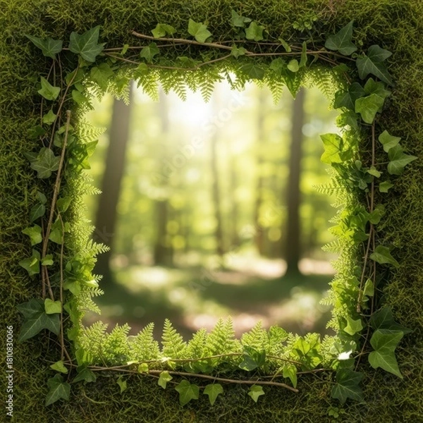 Obraz Lush greenery portal framing a sunlit forest glade, nature's enchanting embrace
