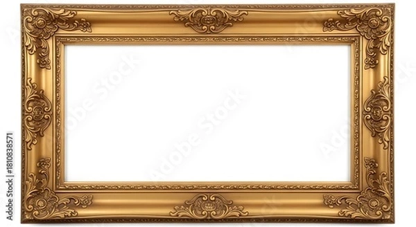 Obraz Ornate antique gold picture frame with intricate carvings and decorative flourishes on a white background