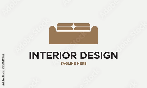 Obraz Modern interior design logo featuring a minimalist sofa icon in warm brown tones, ideal for furniture stores.