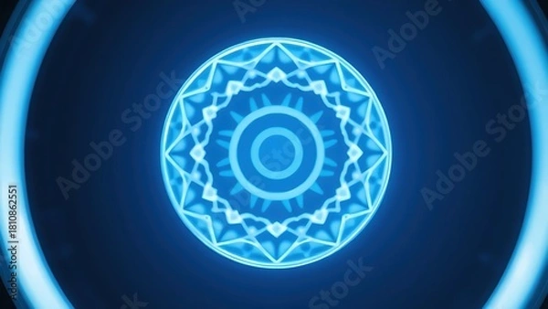 Fototapeta  Abstract circular light halo with geometric patterns in blue and silver, symbolic medical concept. 
