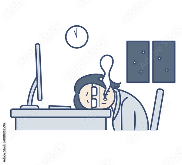 Fototapeta 残業で疲労している40代女性のイラスト