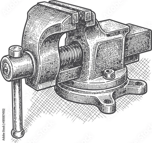 Fototapeta Robust bench vise tool used for securing objects in various industrial tasks