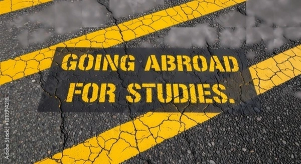 Fototapeta A message on the road encourages students to study abroad for their education