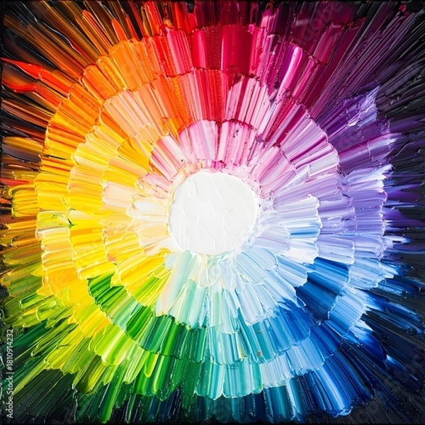 Fototapeta Colorful radial burst of textured paint strokes creating a vibrant and dynamic artwork