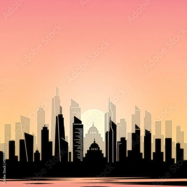 Obraz city skyline at sunset