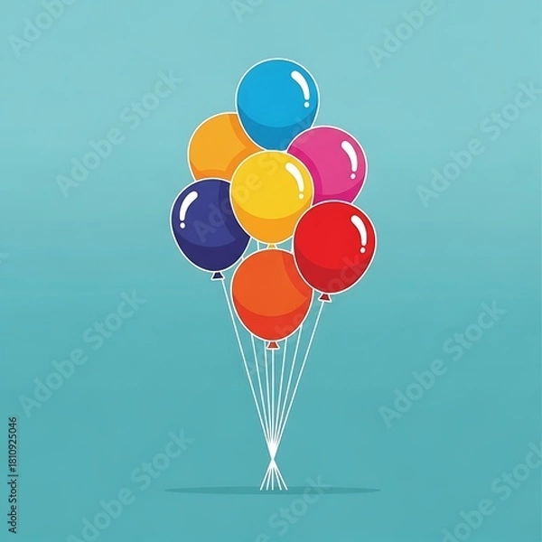 Fototapeta A vibrant illustration of a bunch of colorful balloons, perfect for celebrations, parties, and festive occasions. The bright hues pop against a soft blue background.