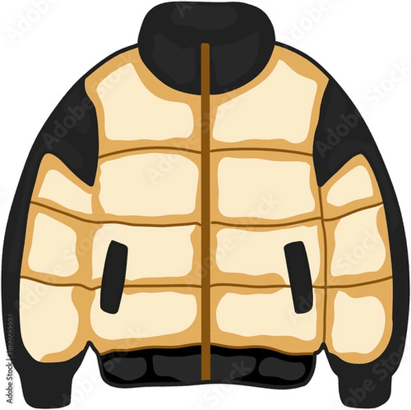 Fototapeta Cozy Winter Puffer Jacket with Cream and Charcoal Color Block Design for Casual Outdoor Wear