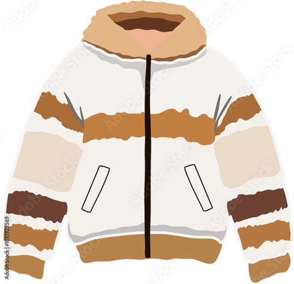 Fototapeta Thick and Stylish Winter Puffer Jacket with Warm Beige and Brown Color Stripe Design Featuring Comfortable Insulation for Cold Weather

