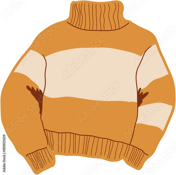 Fototapeta Warm and Cozy Chunky Knit Turtleneck Sweater in Soft Camel and Cream Stripes for Stylish Winter Comfort