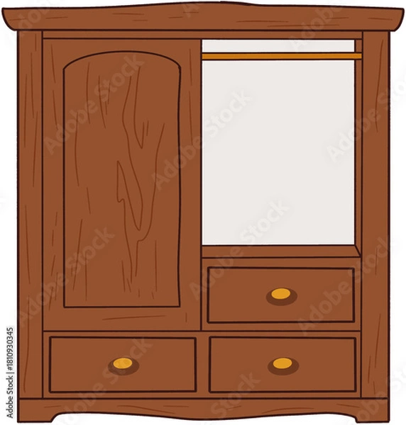 Fototapeta Classic Solid Wood Wardrobe with Multiple Drawers and Hanging Space, Featuring Durable Construction and Rustic Design for Timeless Bedroom Storage Solutions