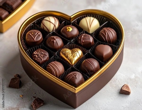 Obraz Gift Chocolates with Decorative Heart Tin Container 