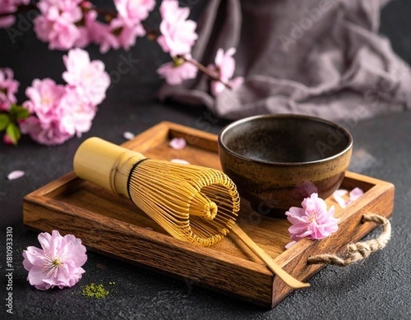 Obraz Matcha Powder with Chasen Bamboo Wisk 