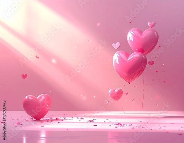 Obraz Pink Background with Valentine Heart Ballons 