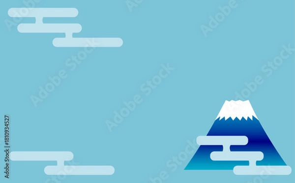 Obraz シンプルな富士山と雲の和柄背景イラスト