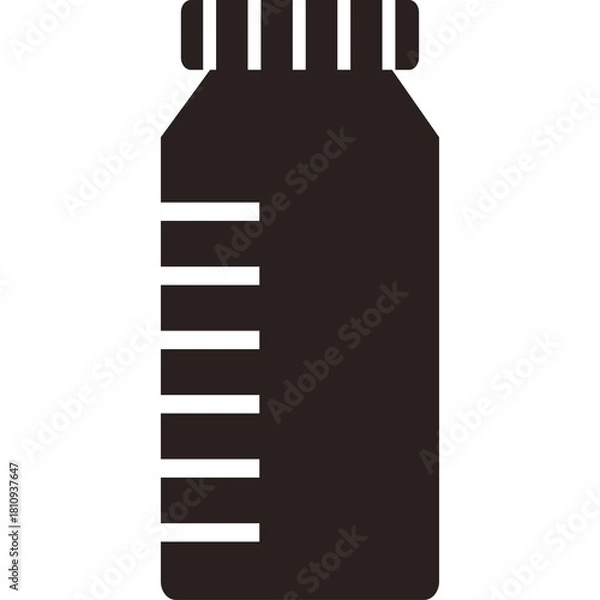 Obraz Simple Black Silhouette Of A Measuring Bottle On A Transparent Background Used For Laboratory Or Kitchen Measurements