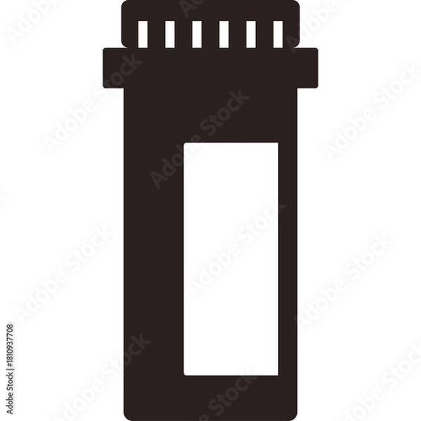 Obraz Simple Black Silhouette of an Amber Prescription Pill Bottle with a White Label Area on a Transparent Background