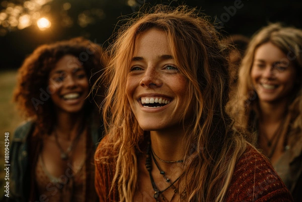 Obraz Golden Hour Laughter in a Sunlit Meadow