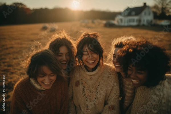 Fototapeta Golden Hour Laughter in a Sunlit Meadow