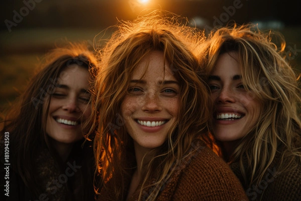 Fototapeta Golden Hour Laughter in a Sunlit Meadow