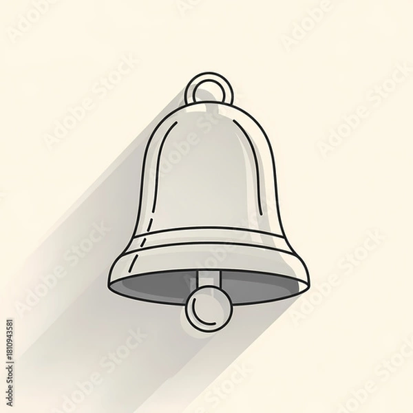 Fototapeta Hand-drawn bell icon with shadow on soft beige background  