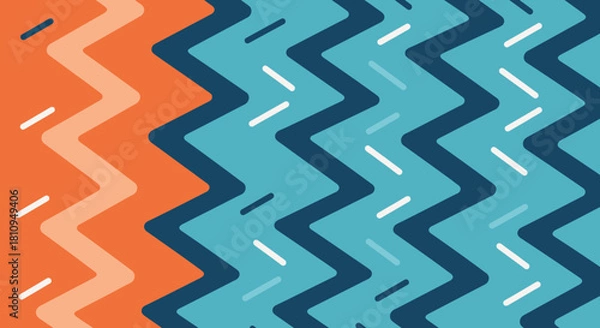 Fototapeta Abstract Zigzag Pattern in Orange and Teal with Dashed Accents