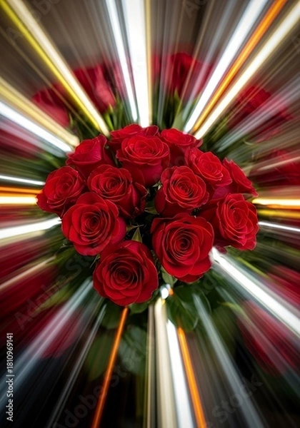 Fototapeta Stunning bouquet of deep red roses radiating love and passion, perfect for Valentine's Day, anniversaries, or heartfelt messages of affection
