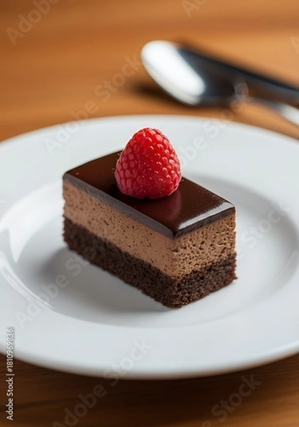 Fototapeta Indulge in this decadent chocolate raspberry dessert, a perfect sweet treat for any occasion and a delightful addition to your food blog or culinary project