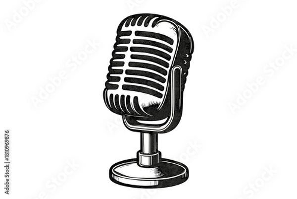 Fototapeta Classic vintage style studio microphone on stand for broadcasting and podcasting