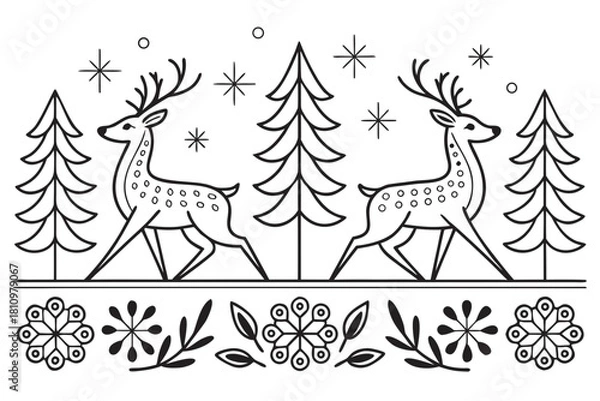 Obraz seamless pattern scandinavian christmas folk art