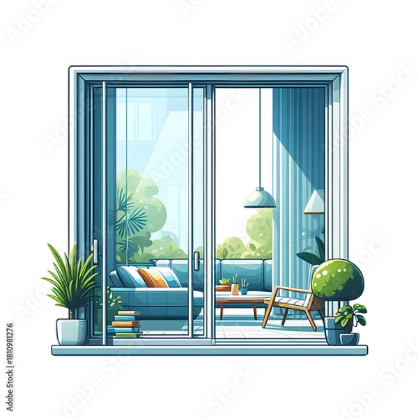 Fototapeta Modern glass sliding window isolated on transparent background